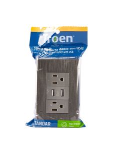 Tomacorriente Troen Doble Con Puertos USB Gris