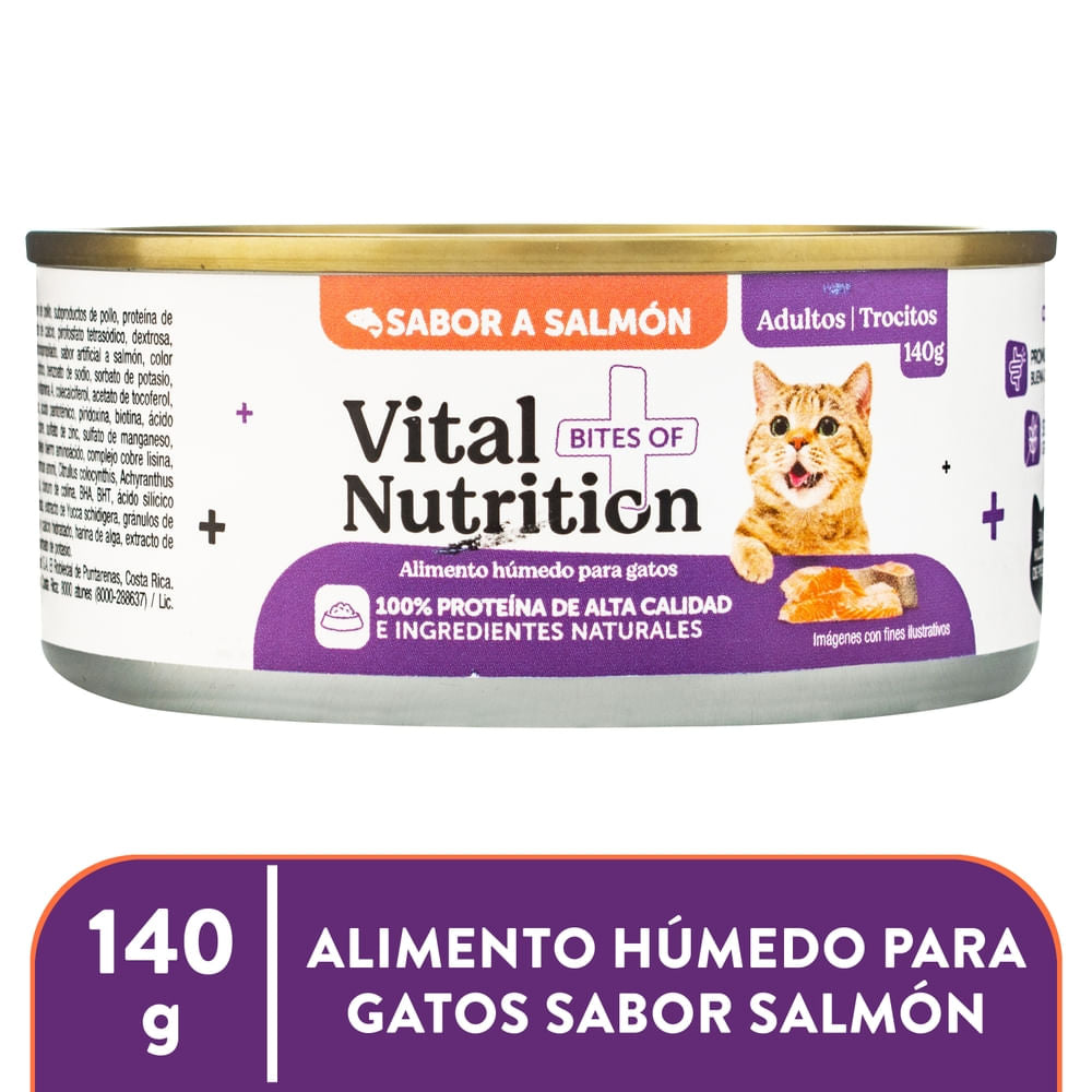 Alimento Húmedo Para Gato Vital Nutrition Cubitos Sabor Salmón - 140 G