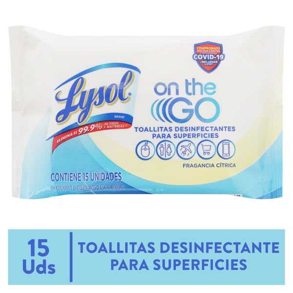 Toalla Desinfectante Lysol On The Go 15 Unidades