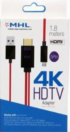 CABLE HDMI MHL 4K 5 PINES 1.8MTS ALCATEL ONE TOUCH 997 998 SAM GALAXY SII LG NITRO HD HTC HUAWEI