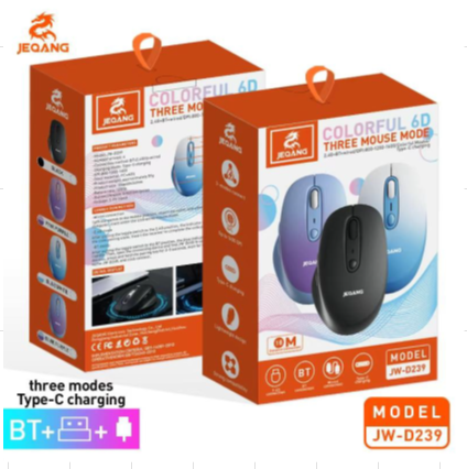 MOUSE INALÁMBRICO TRIMODO RECARGABLE JEQANG JW-D239 DE 6 BOTONES NEGRO