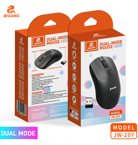 MOUSE ÓPTICO INALÁMBRICO DUAL JEQANG JW-207 BLUETOOTH + 2.4 GHZ NEGRO