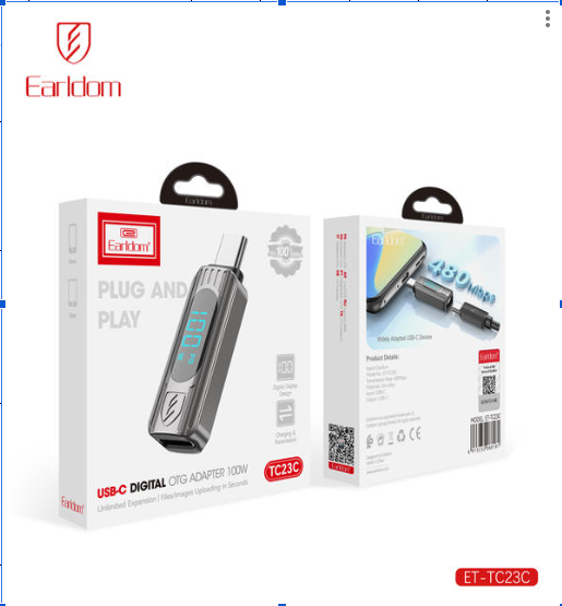 MEDIDOR DIGITAL USB-C DE VOLTAJE Y CARGA 100W EARLDOM ET-TC23C
