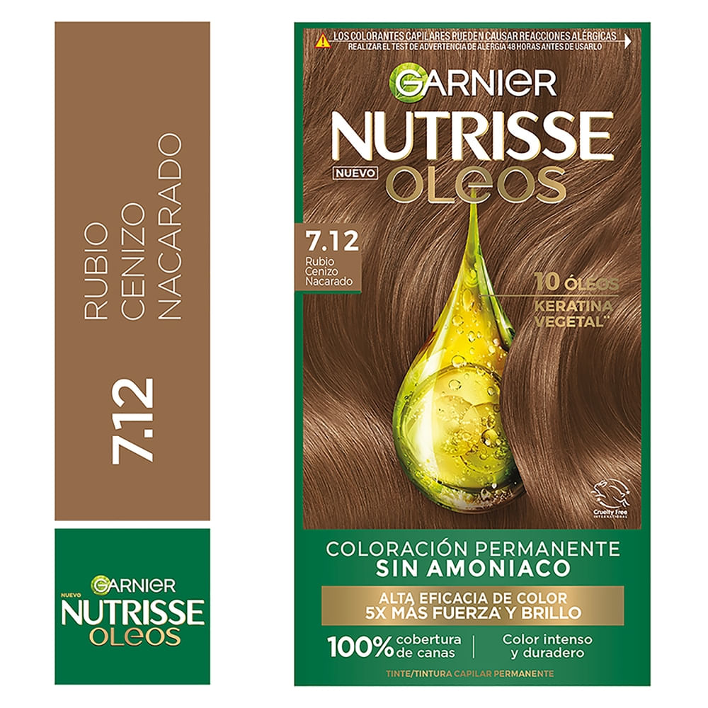 Tinte Para El Cabello Garnier Nutrisse Óleos Tono 7.12 Rubio Cenizo Nacarado Sin Amoníaco