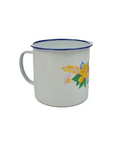 Jarra Loza Estampada Blanca C/borde Azul