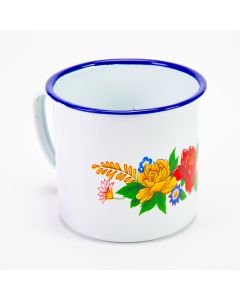 Jarra Loza Estampada Blanca C/borde Azul