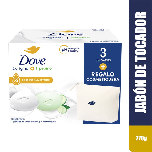 Jabón Corporal Dove Original Y Fresh Más Cosmetiquera 3 Pack - 270 G
