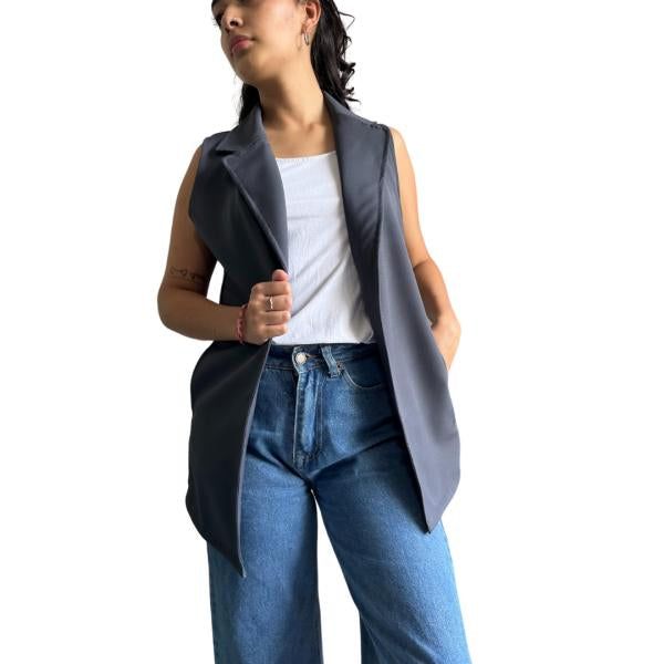 Blazer Sin Mangas Gris Oscuro S