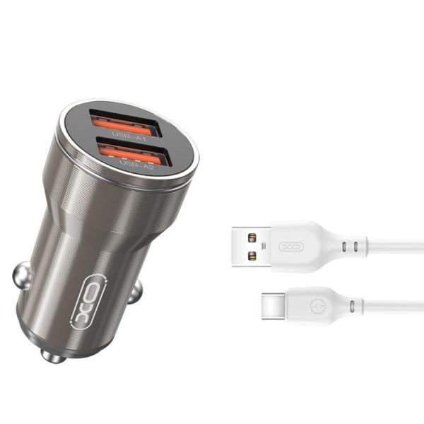 Cargador Carro Completo 2 Usb Tipo C Modelo Cc48 Xo Negro