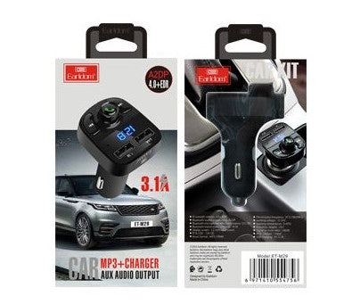 Cargador Cubo Carro Doble Usb 3.1A Con Bluethooth Y Fm Transmisor Et-M29 Earldom Negro