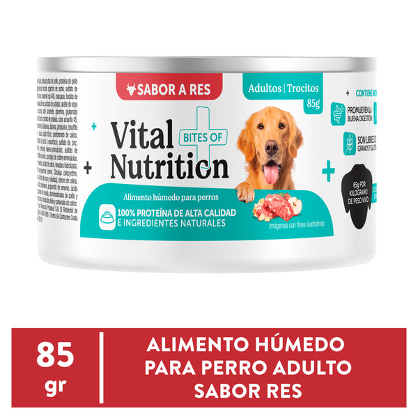 Alimento Húmedo Para Perro Vital Nutrition Cubitos Sabor Res - 85 G