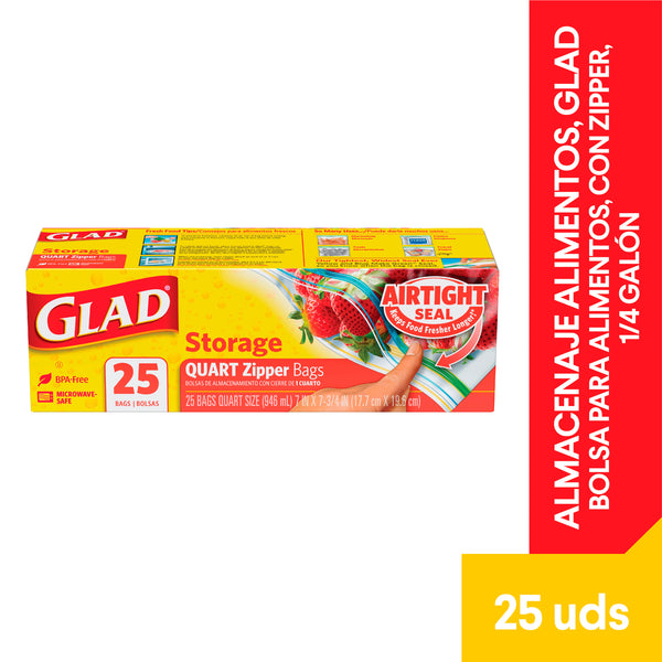 Bolsa Con Zipper Glad, Almacenaje Alimentos - 25uds