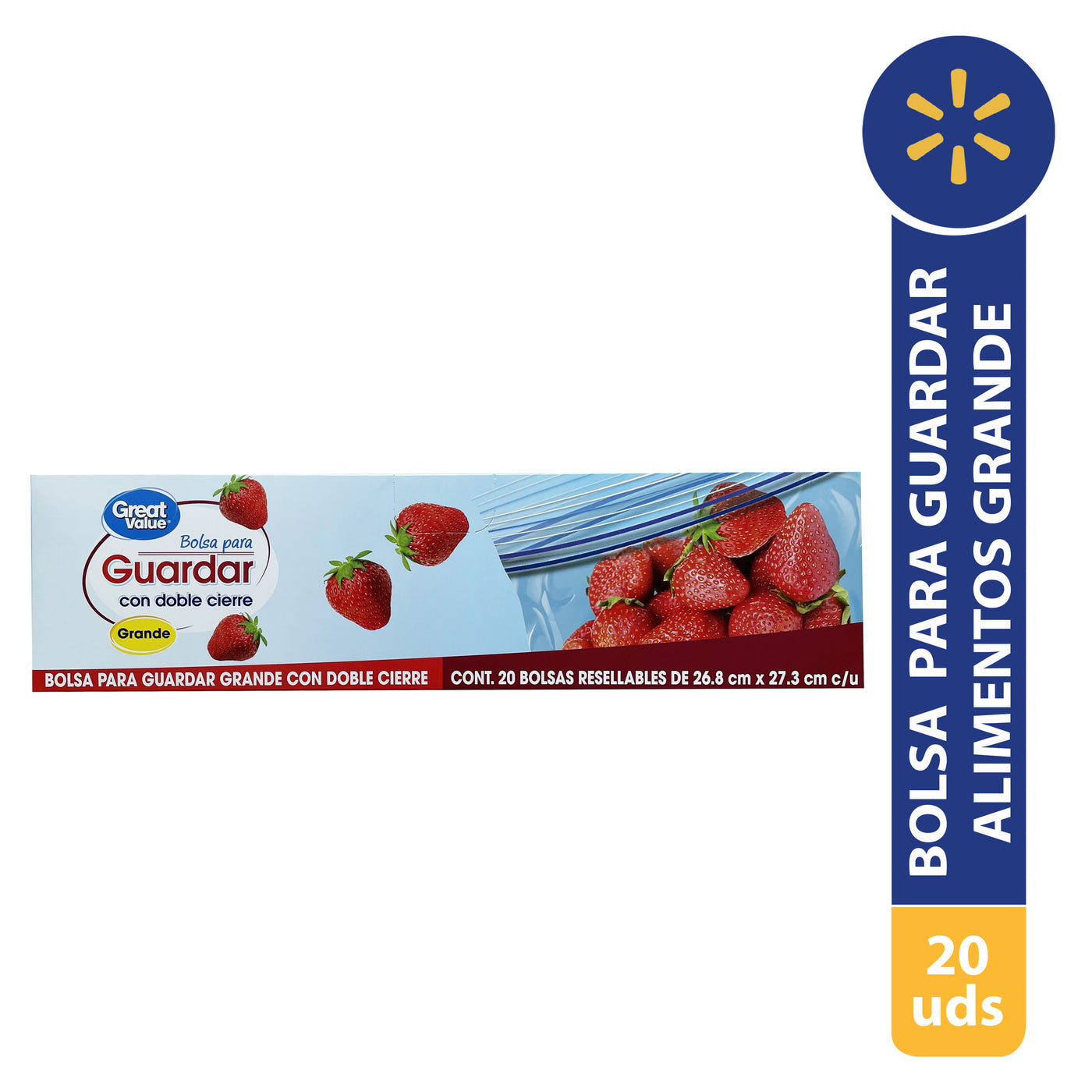 Bolsa Great Value Para Guardar Alimentos Grande Doble Cierre - 20uds
