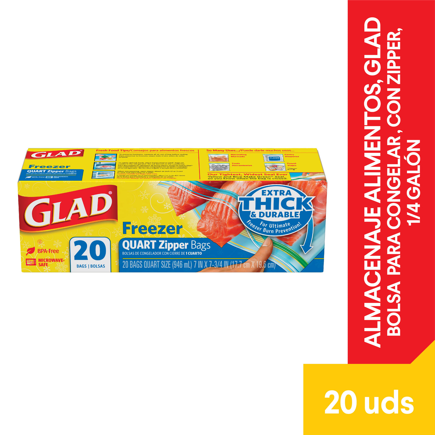 Bolsa Para Congelar Con Zipper Glad, Almacenaje Alimentos - 20uds