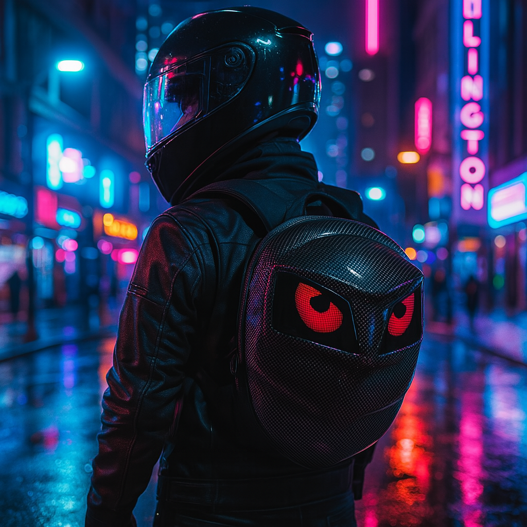 🎒 Mochila Black Knight LED con Carcasa Rígida – Personalizable, Espacio para Casco, Diseño de Fibra de Carbono