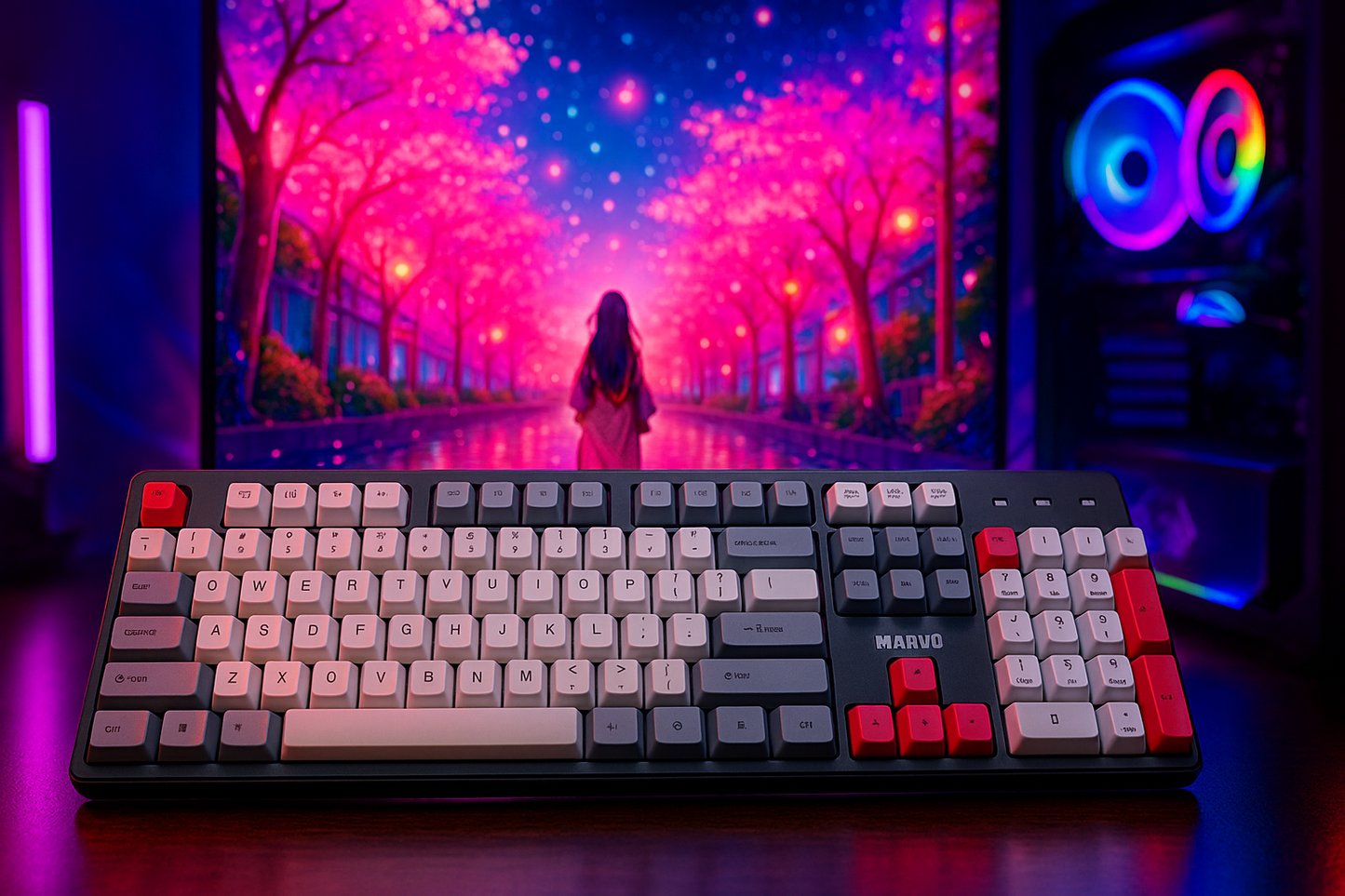 Teclado Marvo USB KB005 Retroiluminado – Negro/Blanco