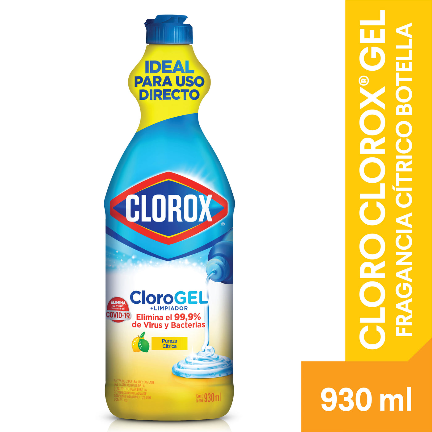 Cloro Gel Clorox + Limpiador, Pureza Cítrica - 930 Ml
