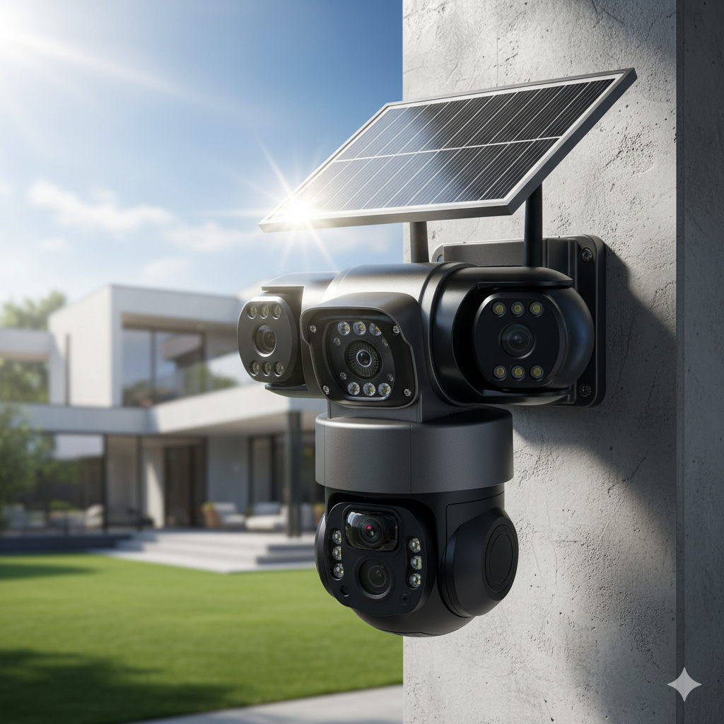 Cámara Solar WiFi (Modelo VTS28) | Sistema de Triple Lente 360°