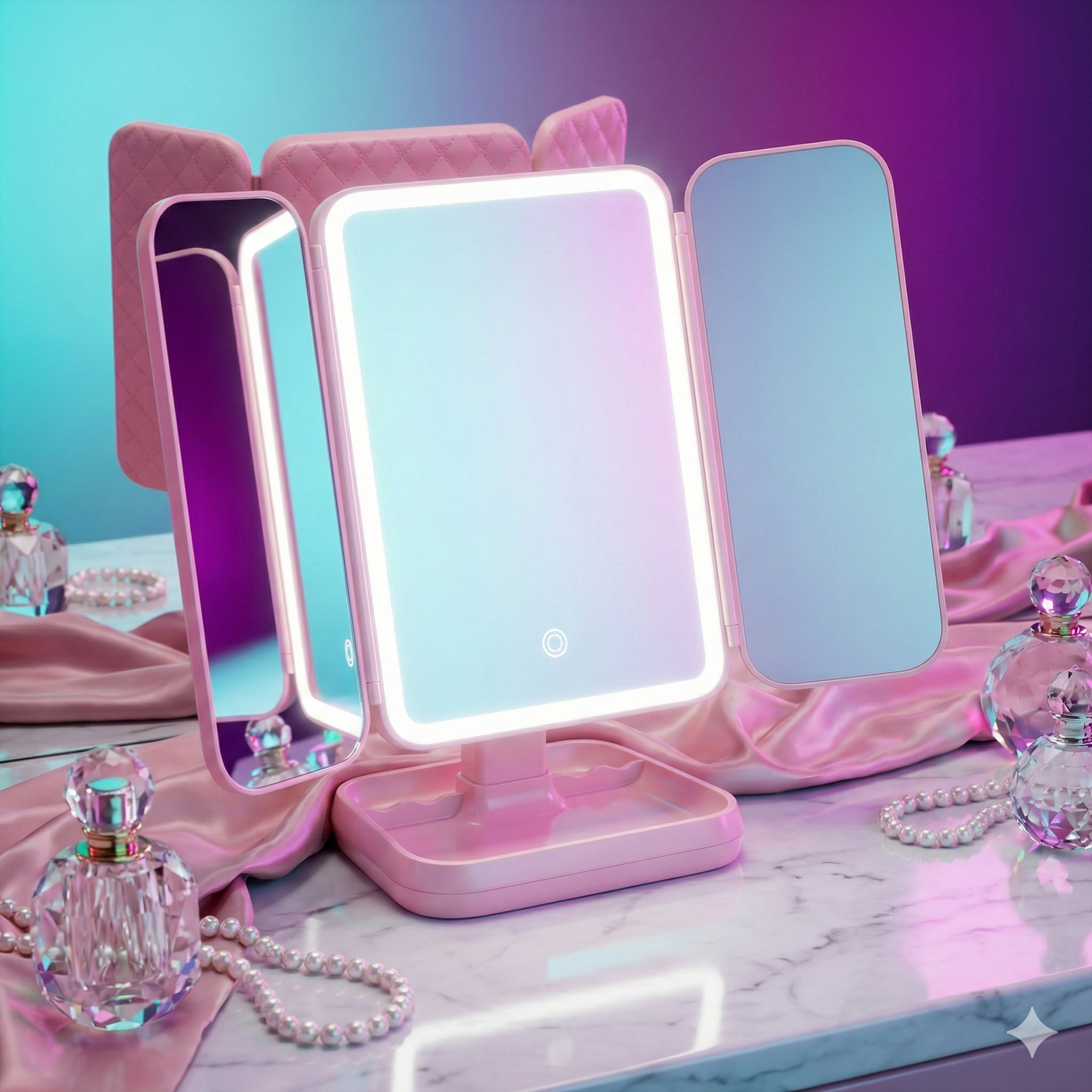 Espejo Tríptico 180° – Pink Glow Elite Edition