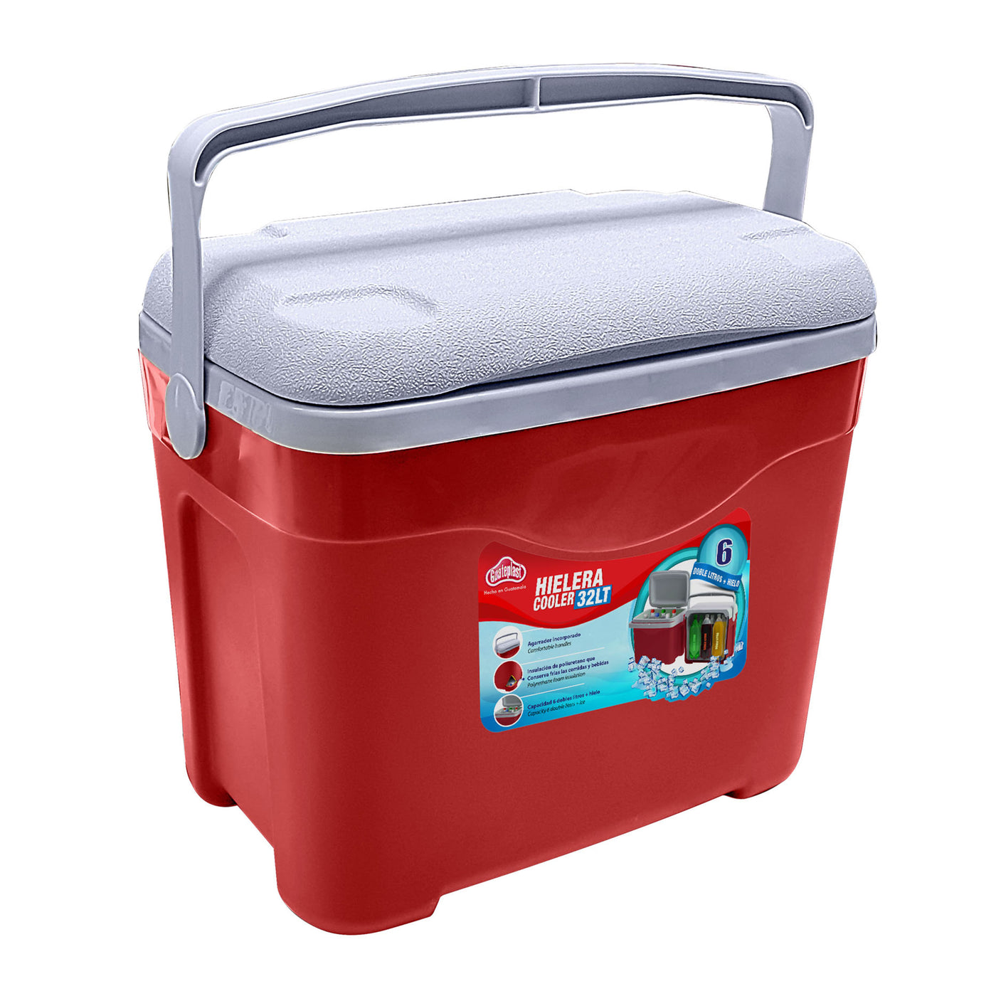 Hielera Guateplast Polar Mediana Color Rojo Capacidad 32 L