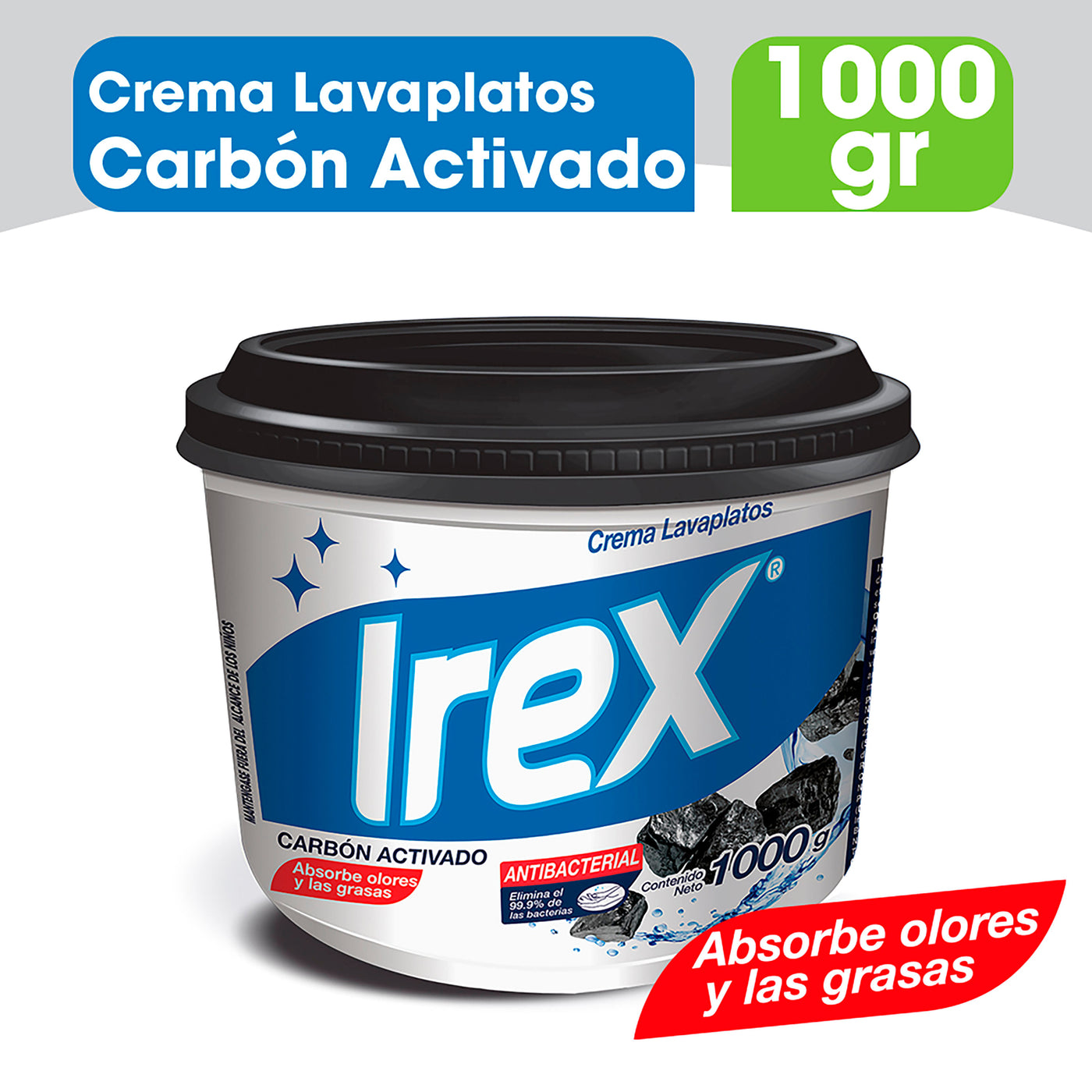 Lavaplato En Crema Irex Carbón Activado - 1000 G