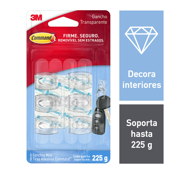 Gancho Command Mini Llaves Transparente - 6uds