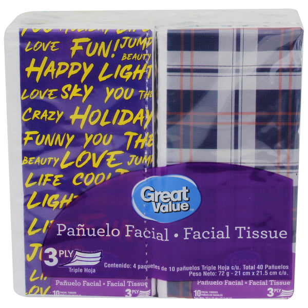 Pañuelos Desechables Great Value 3 Pack, 40 Unidades