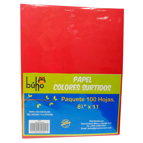 Papel Bond Búho, Surtido Colores -100 Hojas