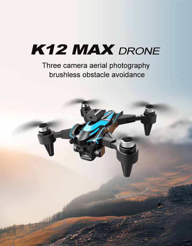 Drone K12 MAX en vuelo triple camara