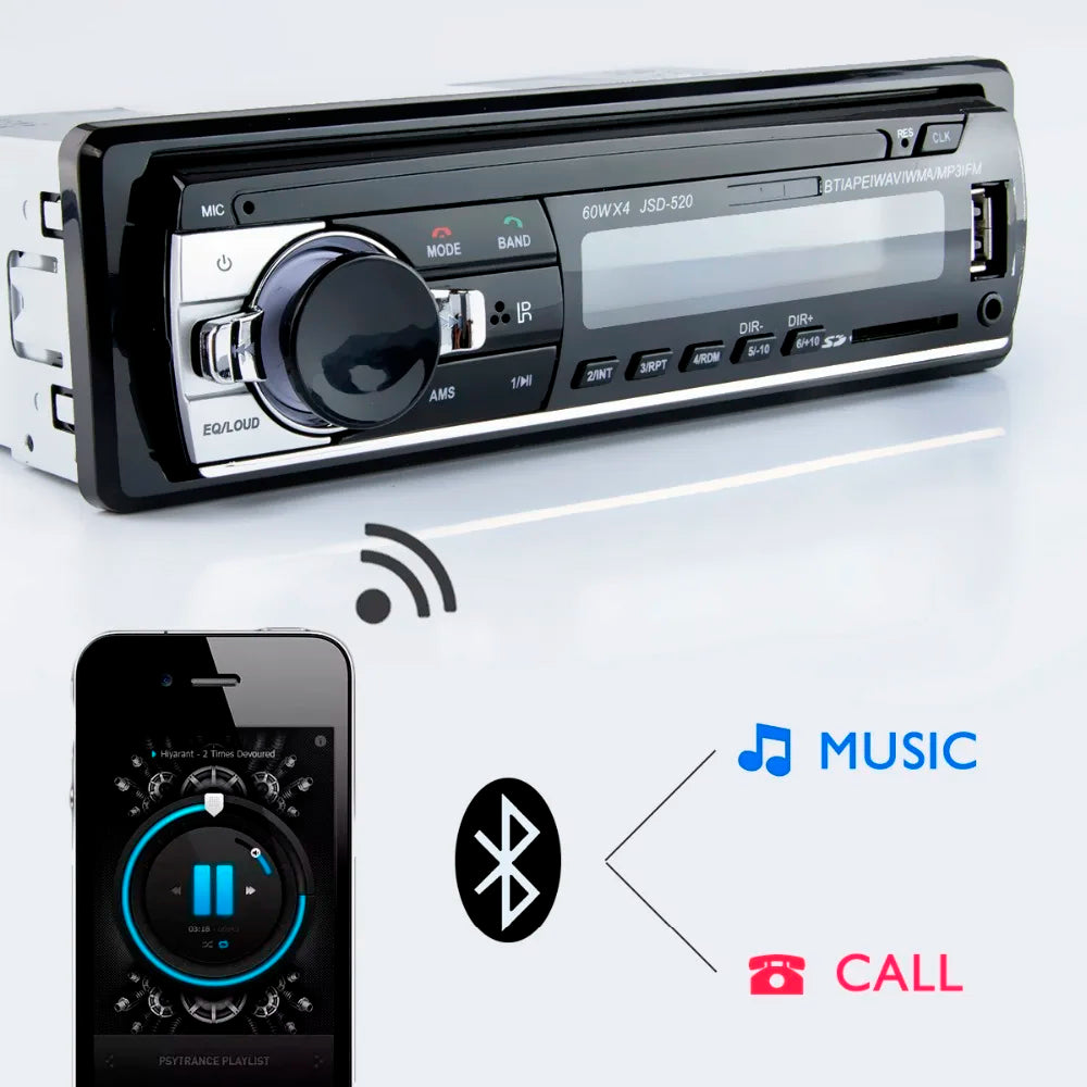 Radio 1-DIN Bluetooth para carro
