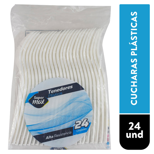 Tenedor Supermax Desechable Blanco 24 Unidades