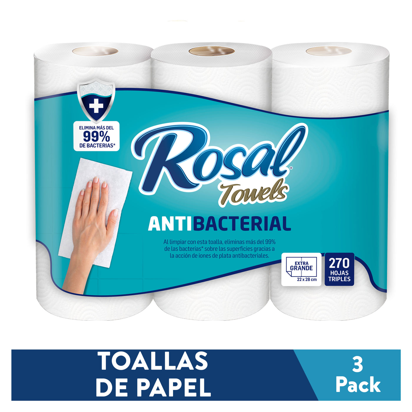 Toallas Rosal Antibacterial 3 Pack - 60 Hojas