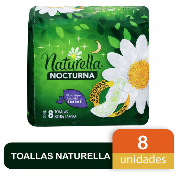 Toallas Femeninas Naturella Nocturna Extra Largas, Flujo Súper Abundante - 8 Uds
