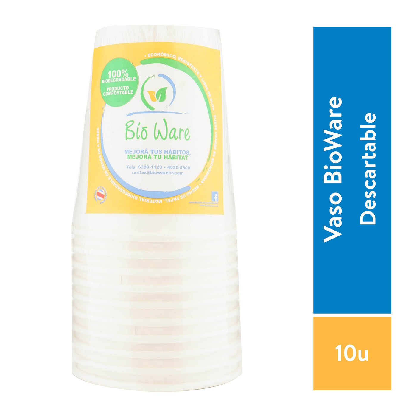 Vaso Bioware Papel Desechable 8 Oz - 10 Unidades
