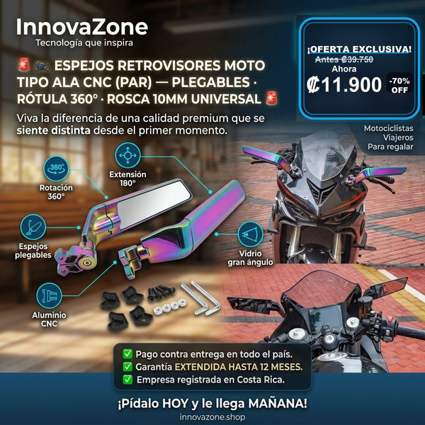 Espejos Retrovisores Moto Tipo Ala CNC (Par)