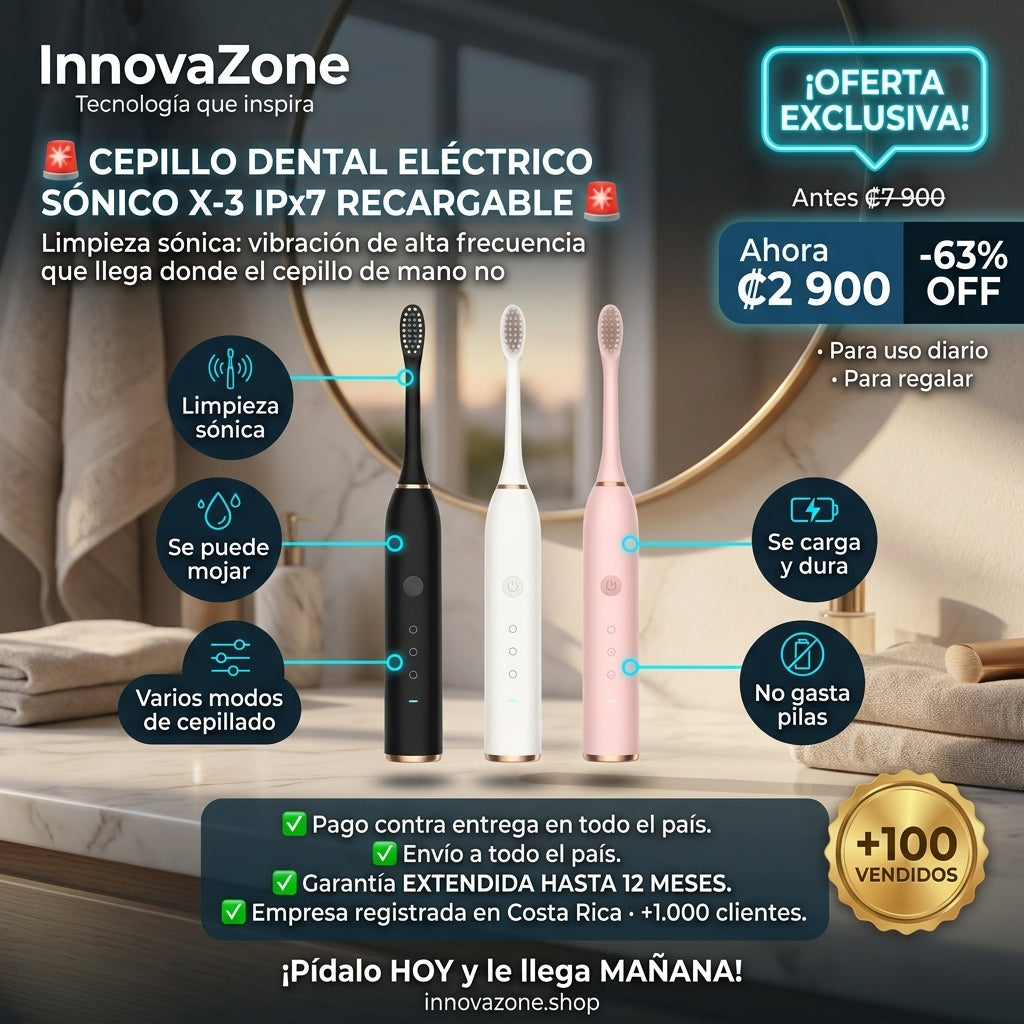 🦷 Cepillo Dental Eléctrico Sónico X-3 IPX7 Recargable