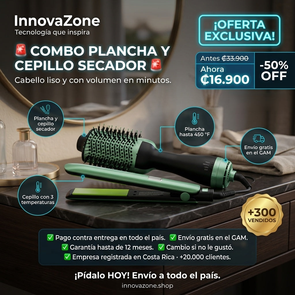Combo plancha y cepillo secador verde - oferta
