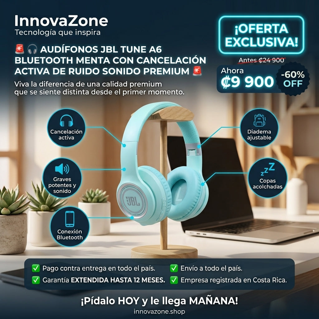 Audífonos JBL Tune A6 Bluetooth Menta con Cancelación Activa de Ruido - oferta