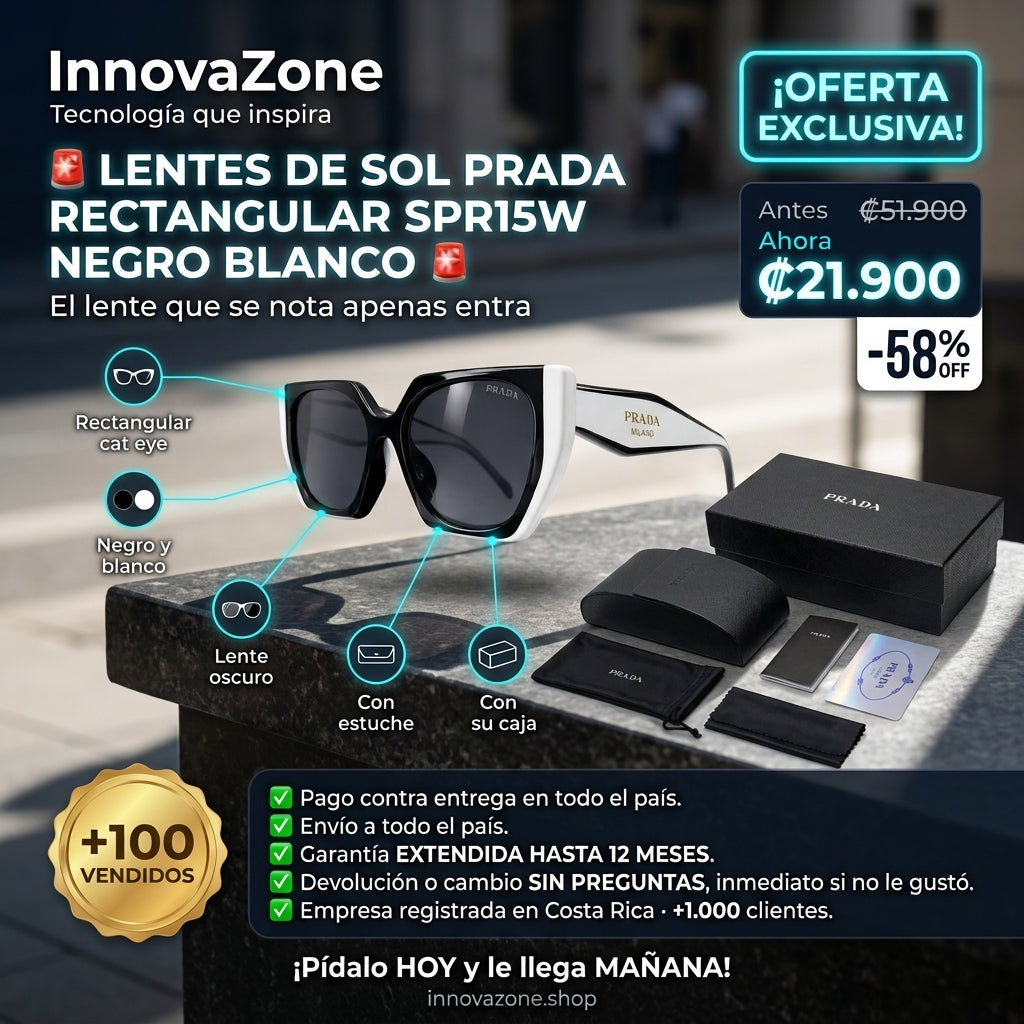 Lentes de Sol Prada Rectangular SPR15W Negro/Blanco - oferta
