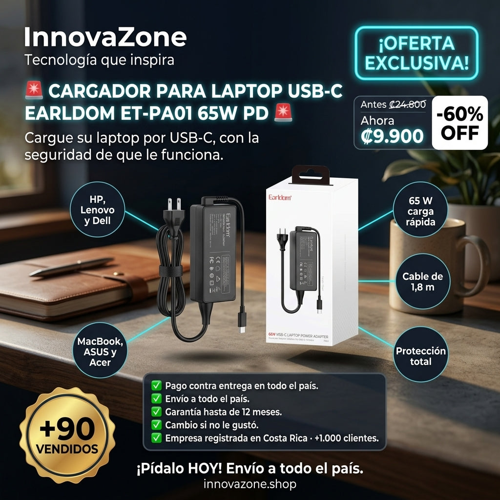 Cargador para Laptop USB-C Earldom ET-PA01 65W PD - oferta