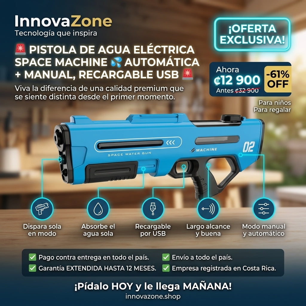 Pistola de Agua Eléctrica Space Machine 💦 Automática + Manual, Recargable USB - oferta
