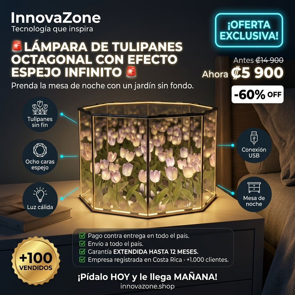 Lámpara de Tulipanes Octagonal con Efecto Espejo Infinito