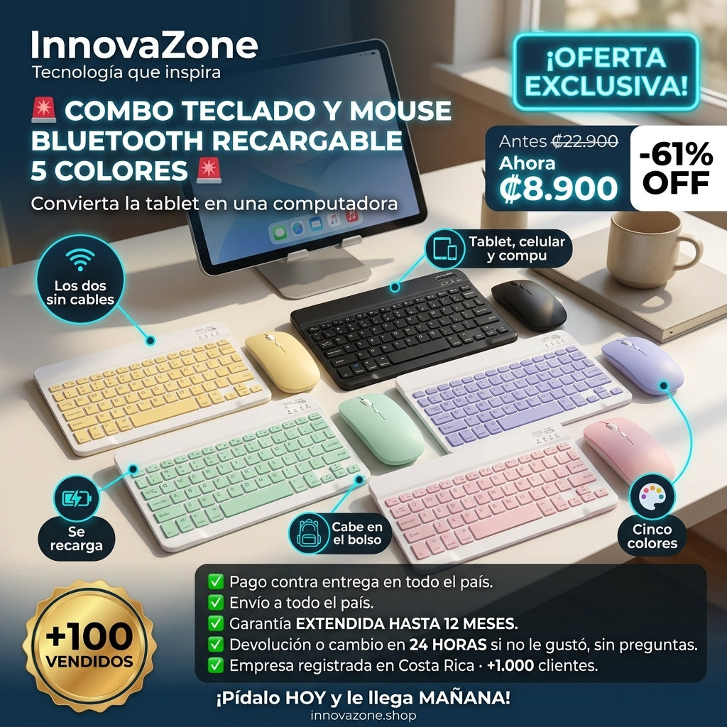 Combo Teclado y Mouse Bluetooth 5 colores - oferta