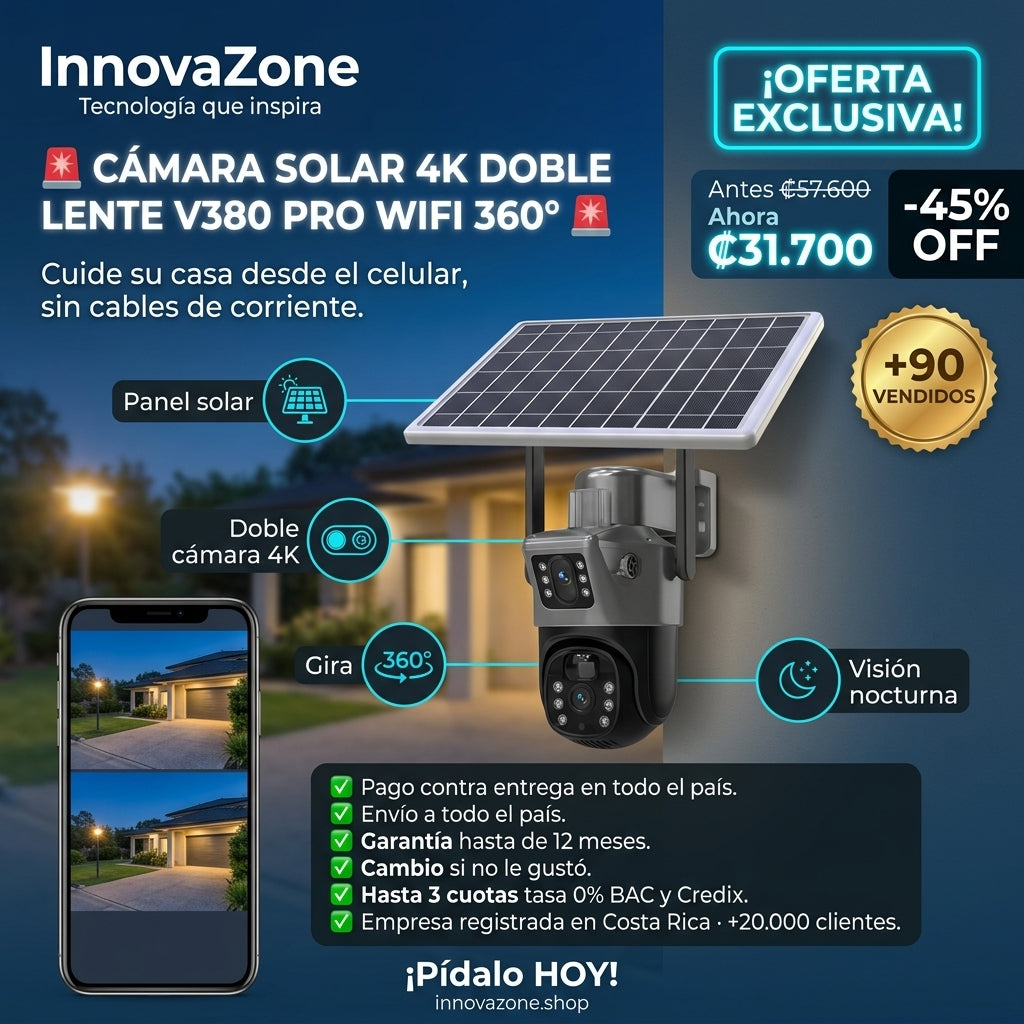 Cámara solar 4K doble lente V380 Pro - oferta