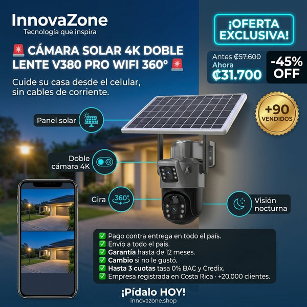 Cámara solar 4K doble lente V380 Pro - oferta