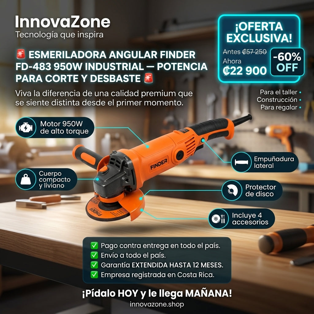 Esmeriladora Angular FINDER FD-483 950W Industrial - oferta