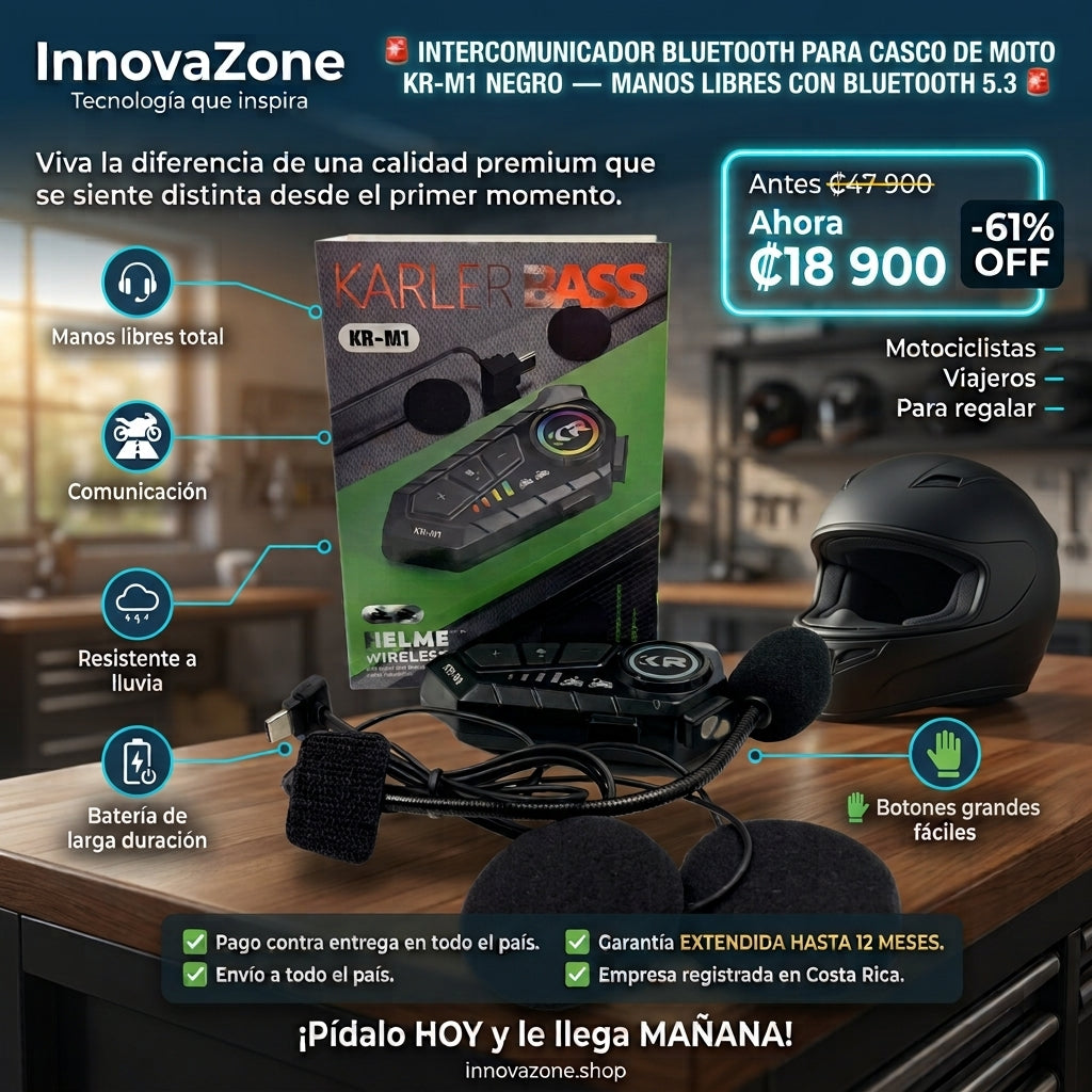 Intercomunicador Bluetooth para Casco de Moto KR-M1 Negro - oferta