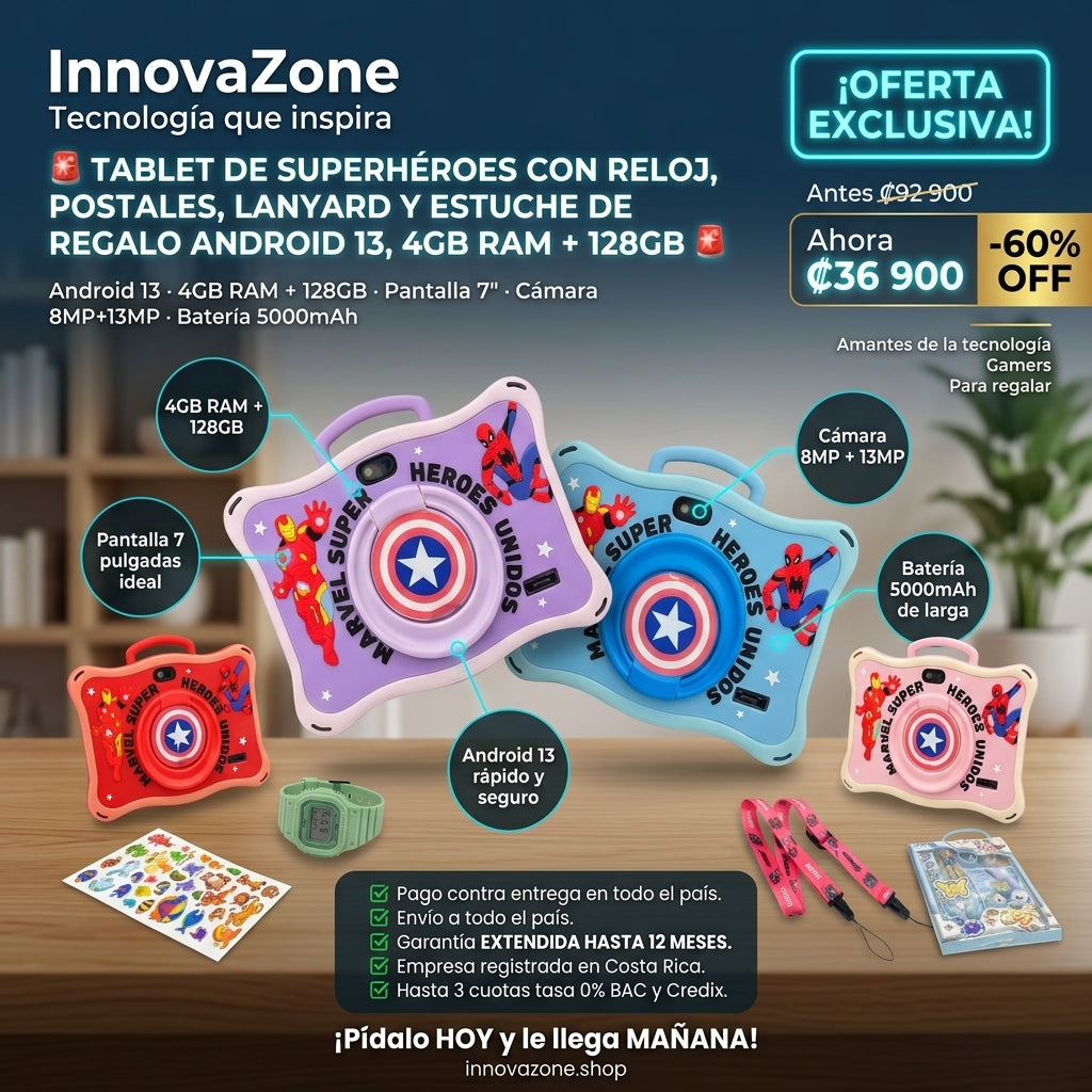 Tablet de Superhéroes con Reloj, Postales, Lanyard y Estuche de Regalo - oferta