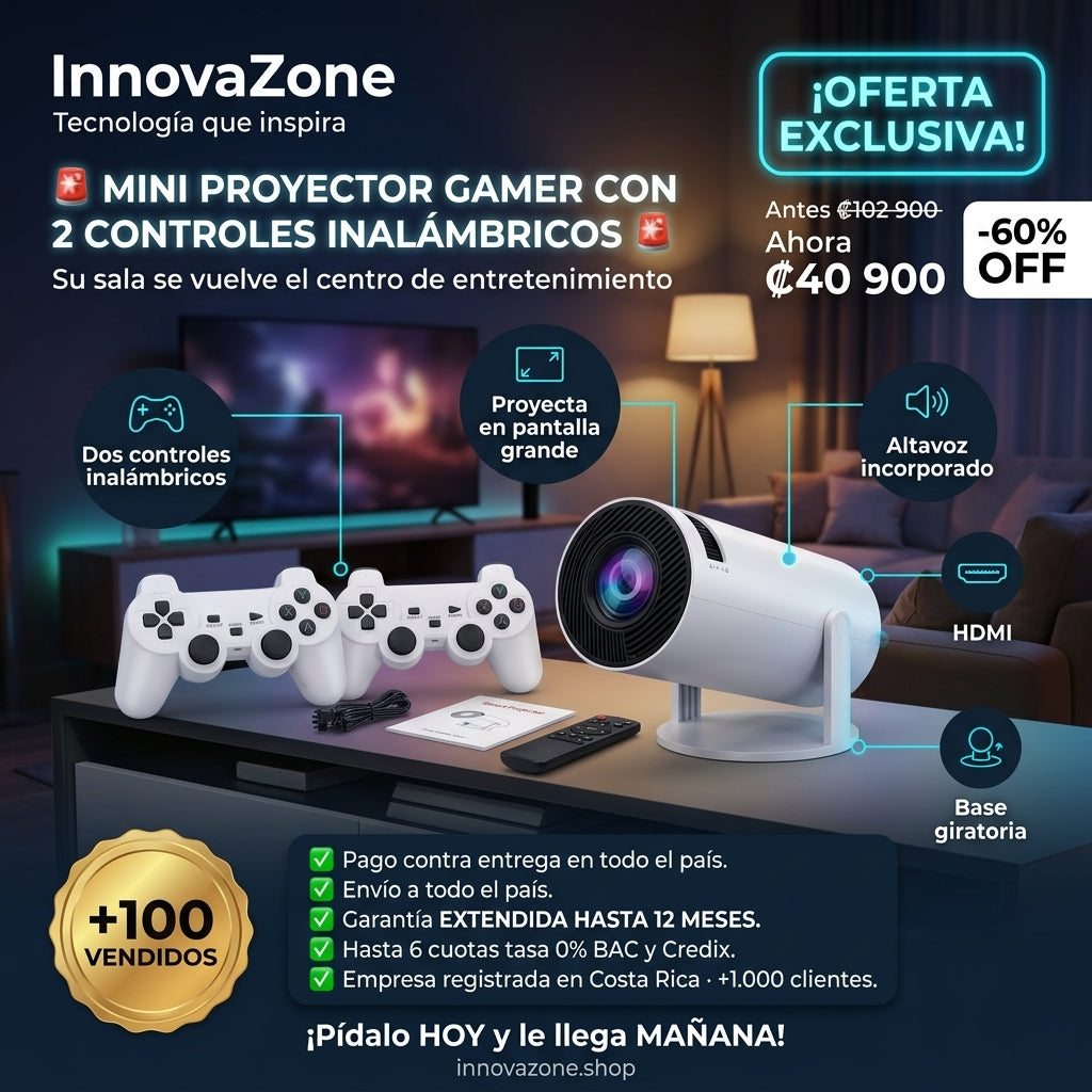 Mini Proyector Gamer con 2 Controles Inalámbricos