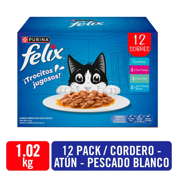 Alimento Húmedo Para Gatos Felix Purina 12 Sobres Surtidos - 1.02 Kg
